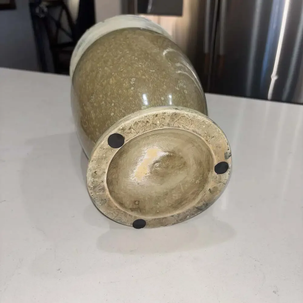 Vintage Handcrafted Green Speckled Glaze Studio Pottery Vase